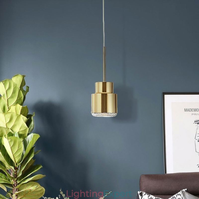 Postmodern Glass Pendant Light Golden Cylinder Lamp Bright Lighting Light