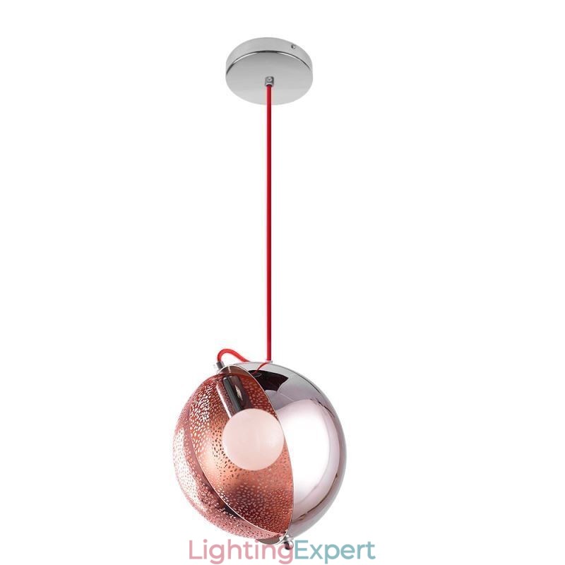 Modern Rose Gold Pendant Light Half Round Glass Lamp Shade Decorative Light Cafe