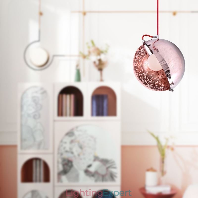 Modern Rose Gold Pendant Light Half Round Glass Lamp Shade Decorative Light Cafe