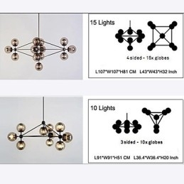 Chandelier 15 Lights Glass Ball Lights Retro Outdoors Garage Metal