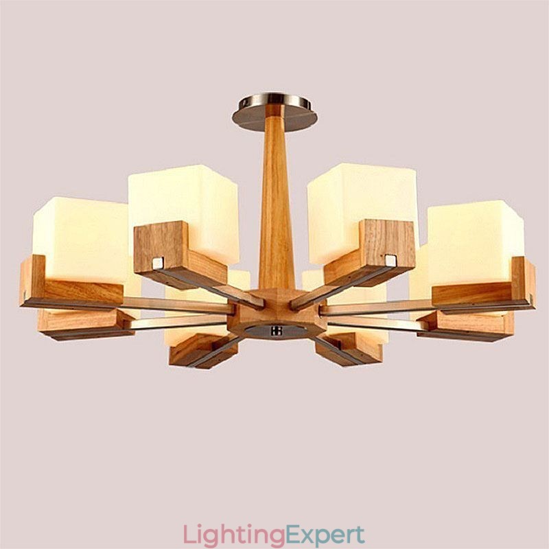 Nordic Wood Pendant Light Glass Lampshade Chandelier