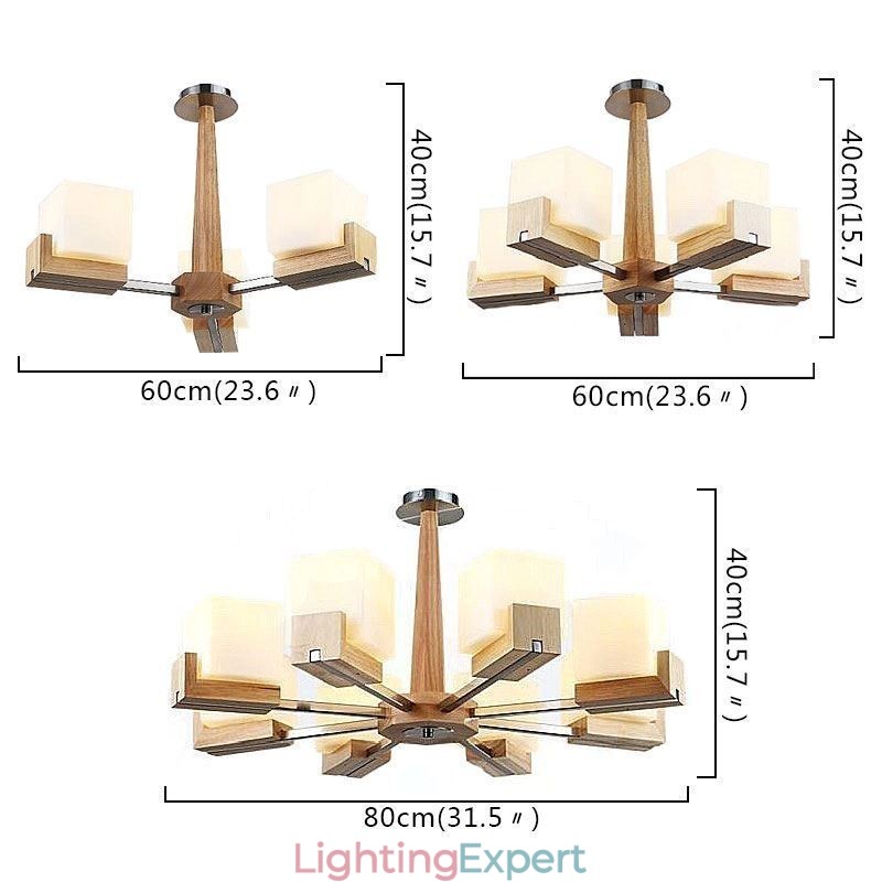 Nordic Wood Pendant Light Glass Lampshade Chandelier
