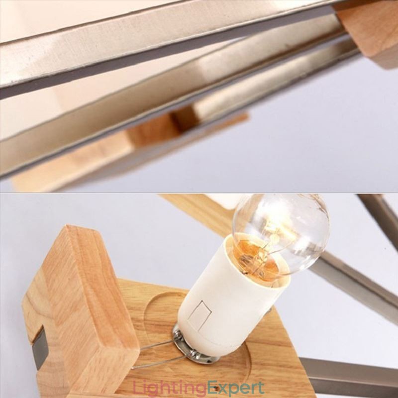 Nordic Wood Pendant Light Glass Lampshade Chandelier