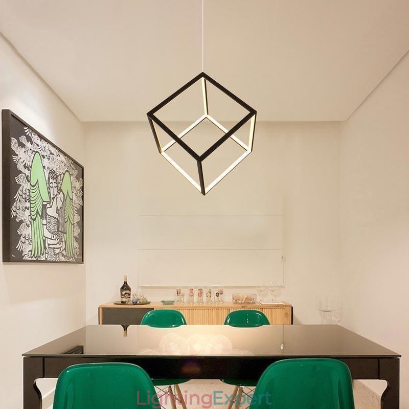 Black Pendant Light Geometric Cube Lighting