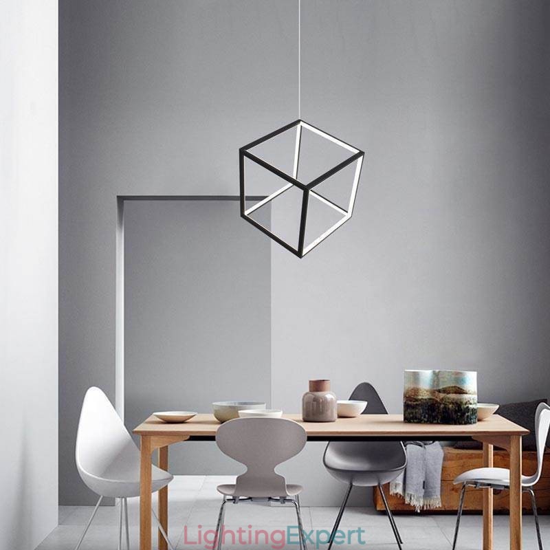 Black Pendant Light Geometric Cube Lighting