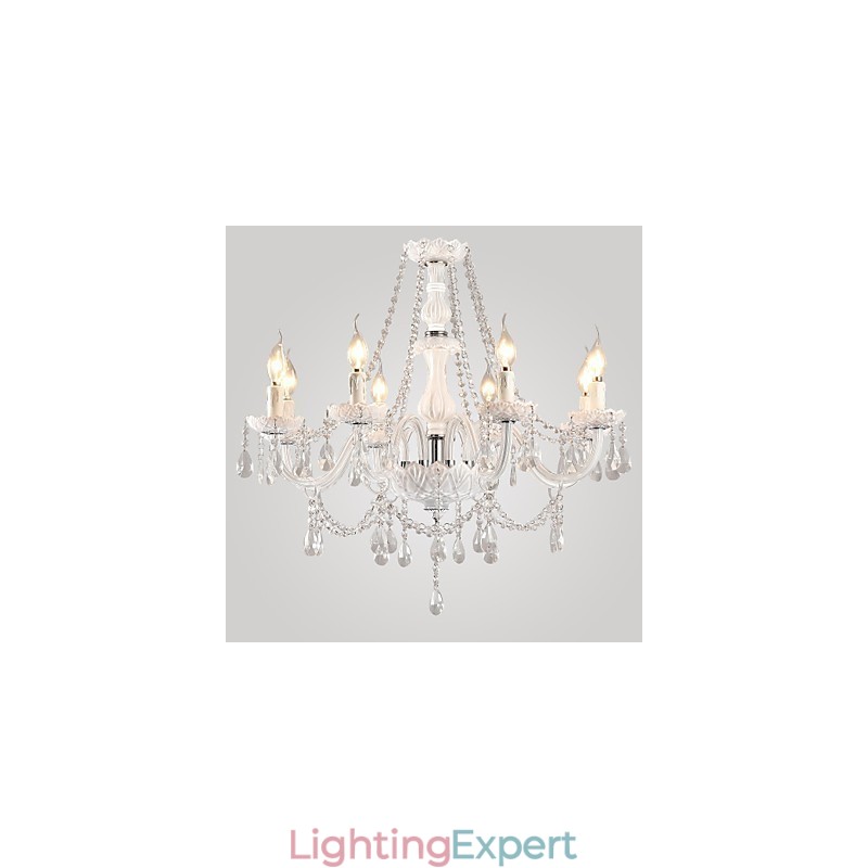 Chandelier White Crystal Modern Living 8 Lights