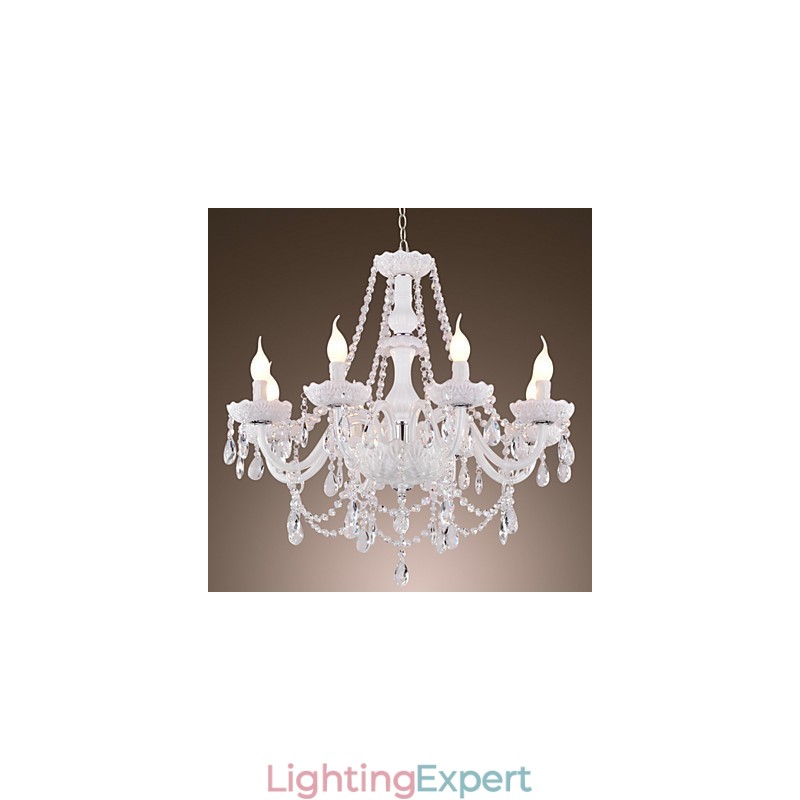 Chandelier White Crystal Modern Living 8 Lights