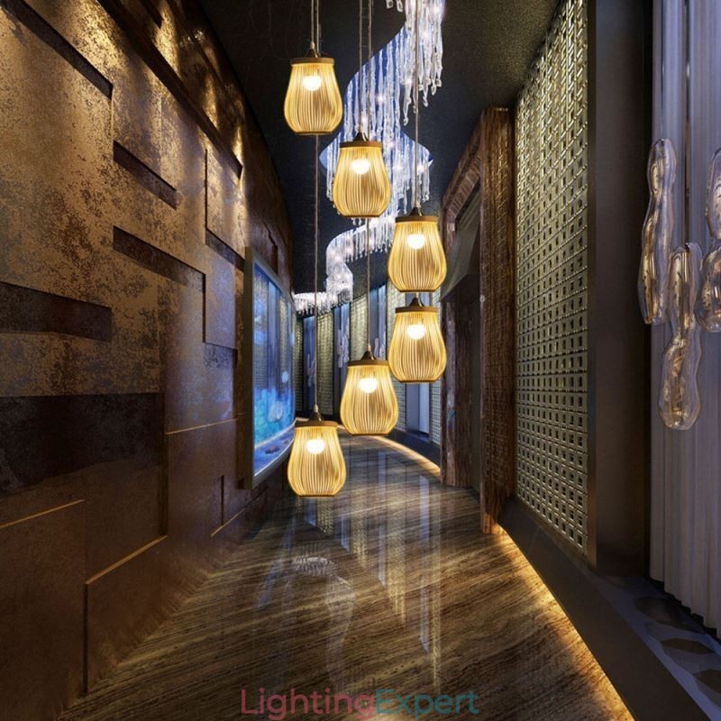 Hollow Cage Pendant Light Modern Bamboo Pendant Lighting