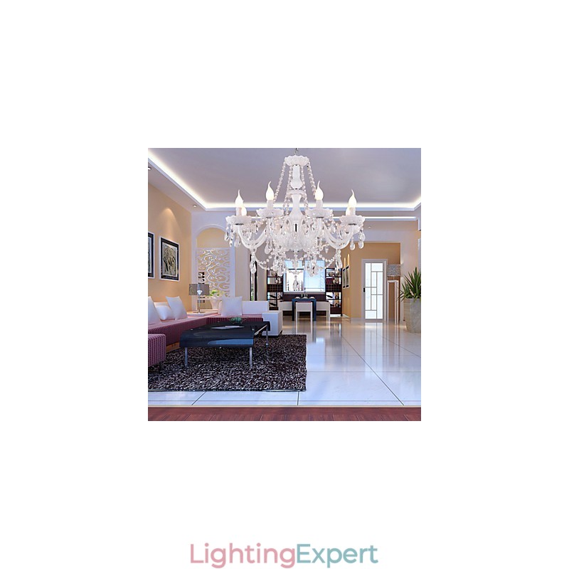 Chandelier White Crystal Modern Living 8 Lights