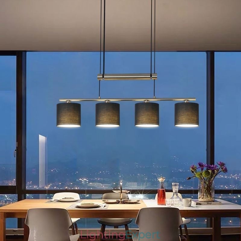 Modern 4 Light Pendant Light With Fabric Shade Adjustable Height