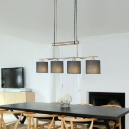 Modern 4 Light Pendant Light With Fabric Shade Adjustable Height