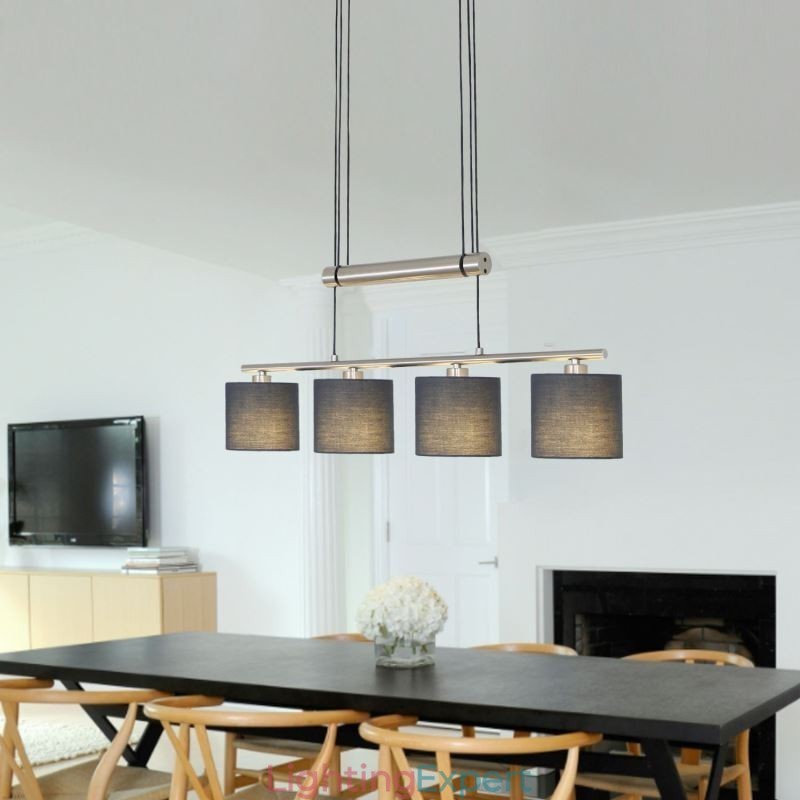 Modern 4 Light Pendant Light With Fabric Shade Adjustable Height