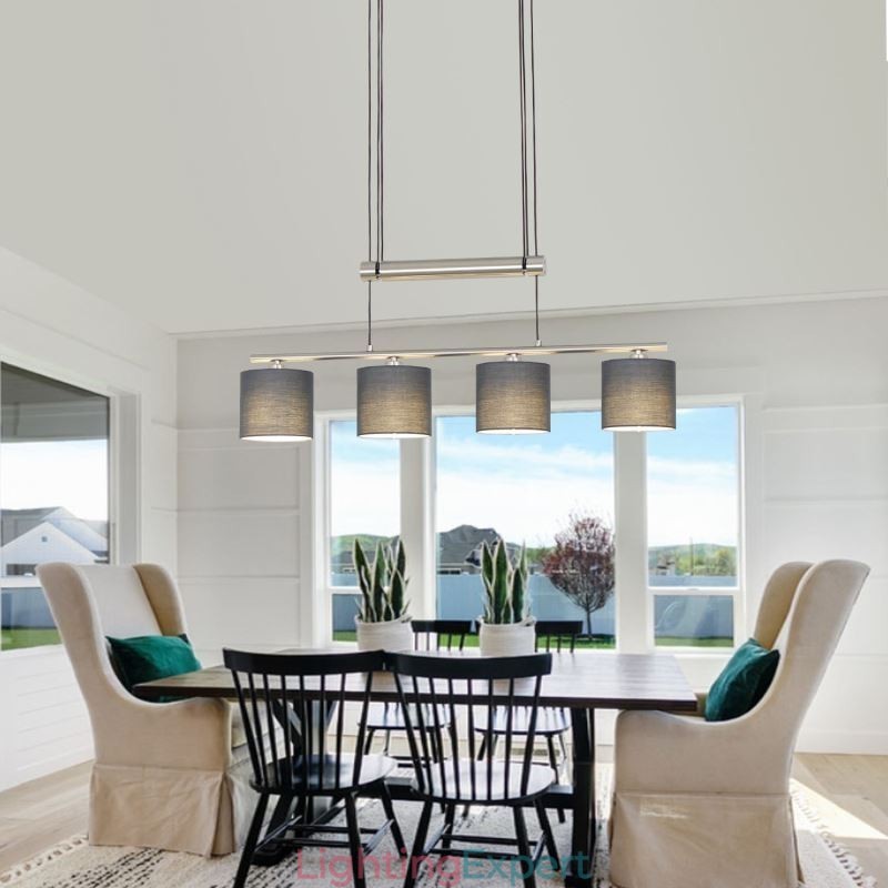 Modern 4 Light Pendant Light With Fabric Shade Adjustable Height