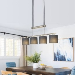 Modern 4 Light Pendant Light With Fabric Shade Adjustable Height