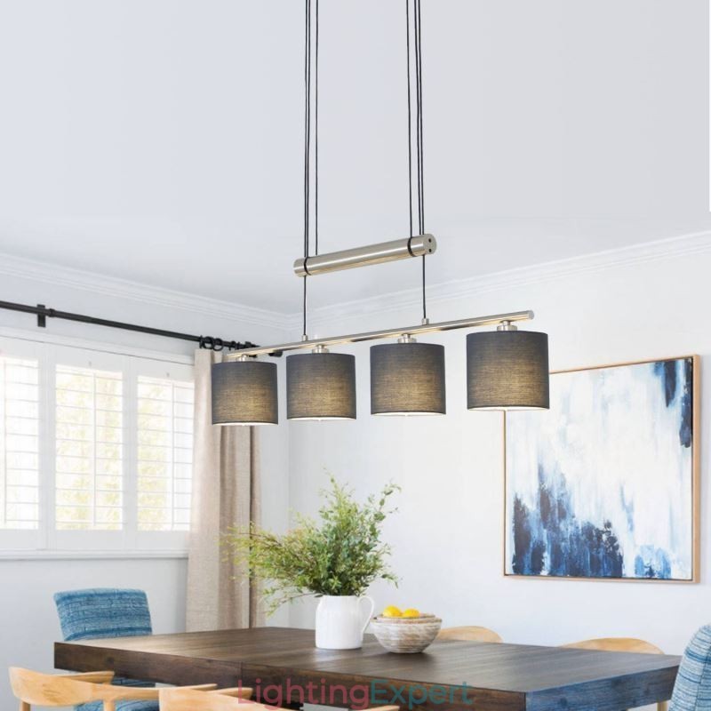 Modern 4 Light Pendant Light With Fabric Shade Adjustable Height