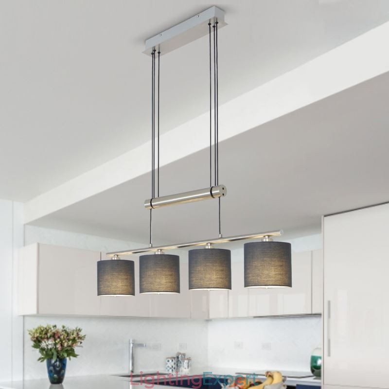 Modern 4 Light Pendant Light With Fabric Shade Adjustable Height