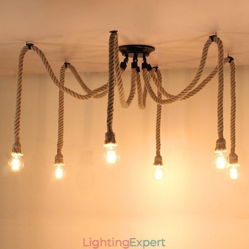 Retro Style 6 10 Heads Pendant Light Hemp Rope Chandelier Vintage Ceiling Light