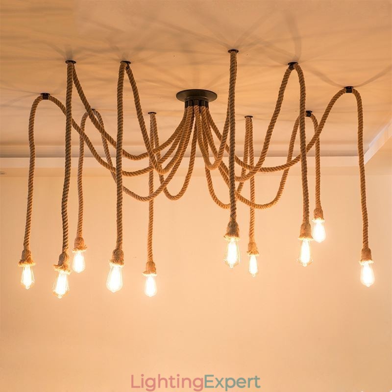 Retro Style 6 10 Heads Pendant Light Hemp Rope Chandelier Vintage Ceiling Light