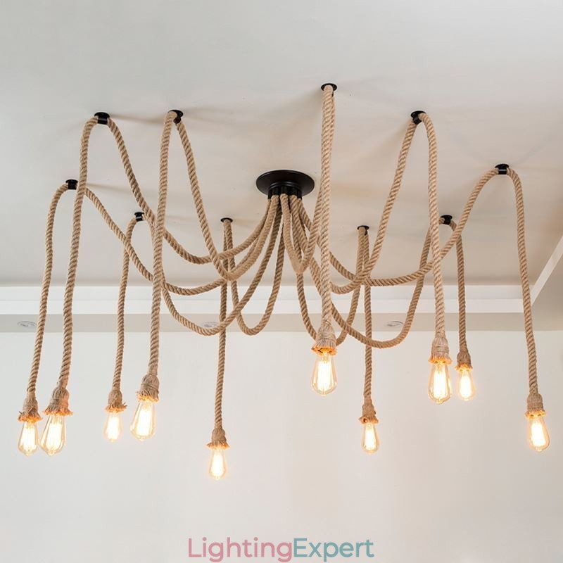 Retro Style 6 10 Heads Pendant Light Hemp Rope Chandelier Vintage Ceiling Light
