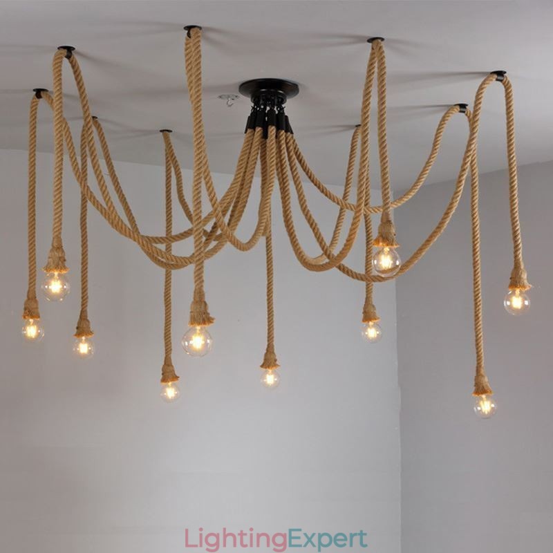 Retro Style 6 10 Heads Pendant Light Hemp Rope Chandelier Vintage Ceiling Light