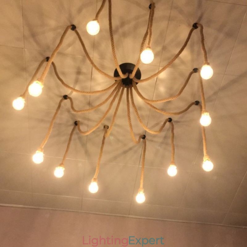 Retro Style 6 10 Heads Pendant Light Hemp Rope Chandelier Vintage Ceiling Light