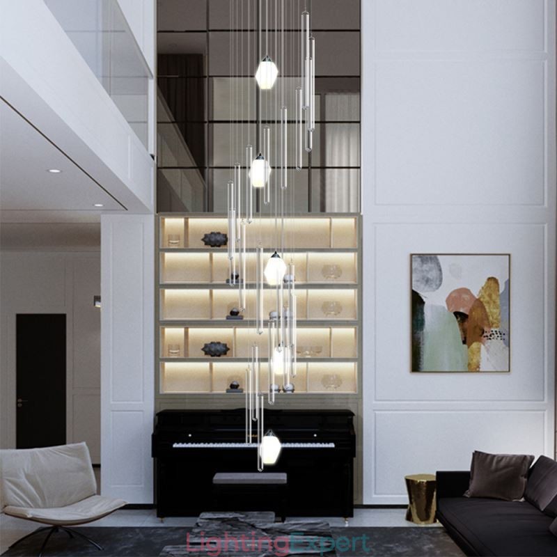 Cluster Pendant Light Modern Large Pendant Crystal Chandelier Duplex Staircase