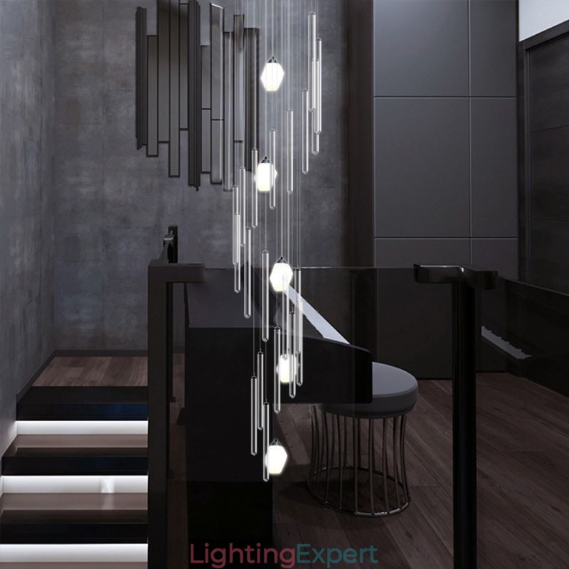Cluster Pendant Light Modern Large Pendant Crystal Chandelier Duplex Staircase