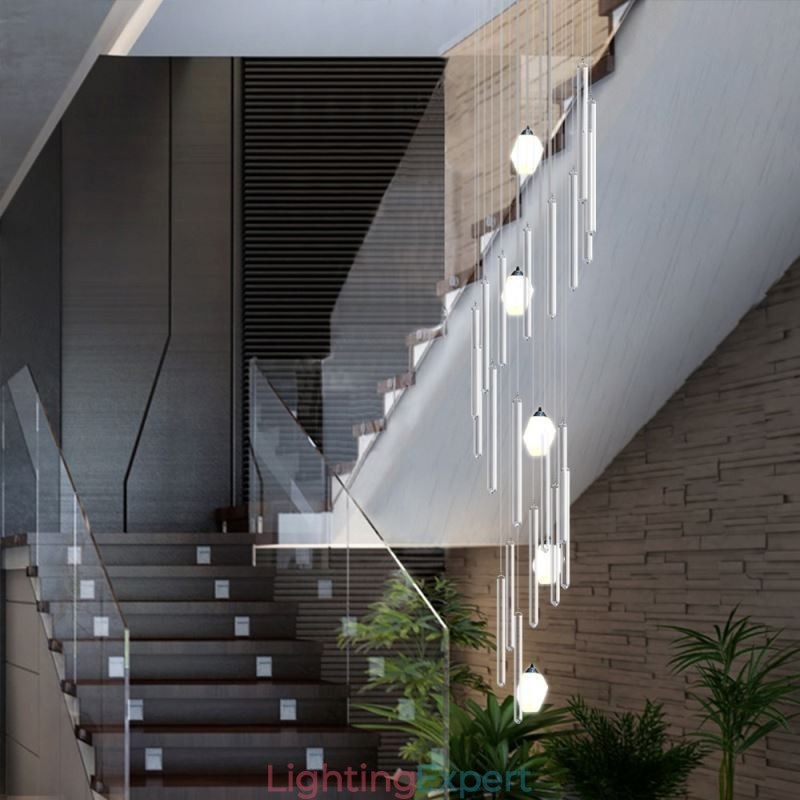 Cluster Pendant Light Modern Large Pendant Crystal Chandelier Duplex Staircase