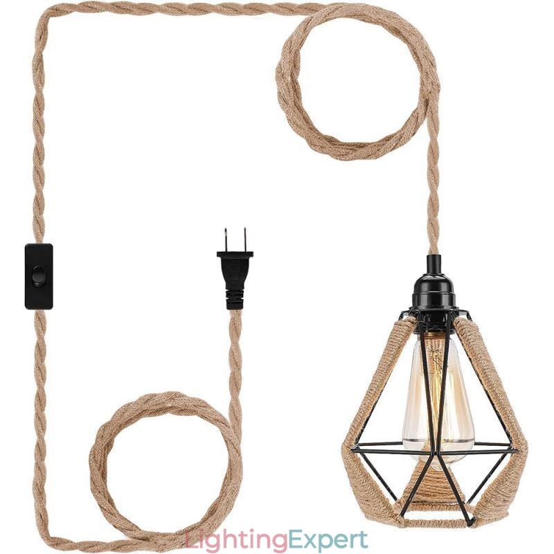 Retro Pendant Light Hemp Rope Ceiling Light 5M Hanging Wire