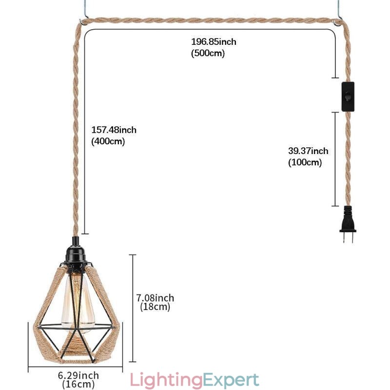 Retro Pendant Light Hemp Rope Ceiling Light 5M Hanging Wire