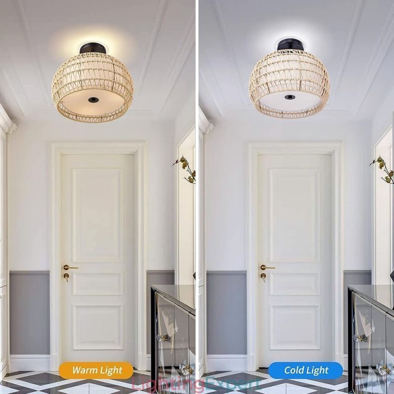 Paper Rope Fabric Flush Mount 32cm Round Lampshade 3 Lights