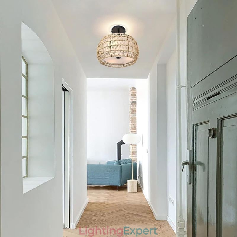 Paper Rope Fabric Flush Mount 32cm Round Lampshade 3 Lights