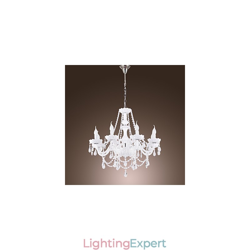 Chandelier White Crystal Modern Living 8 Lights