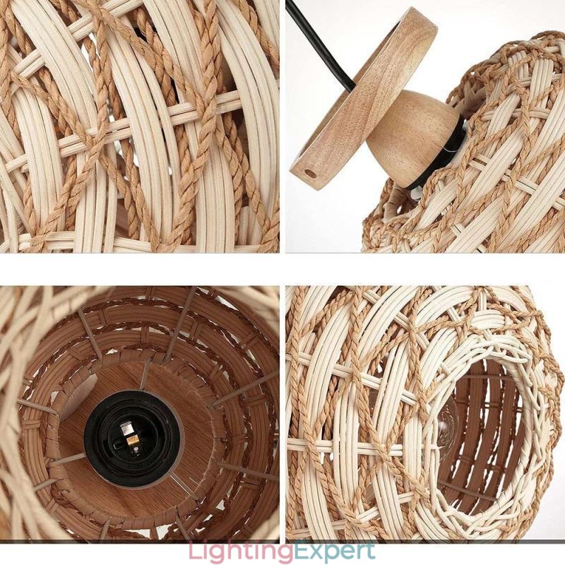 Wood Color Pumpkin Flush Mount Paper Rope Rattan Woven Lampshade