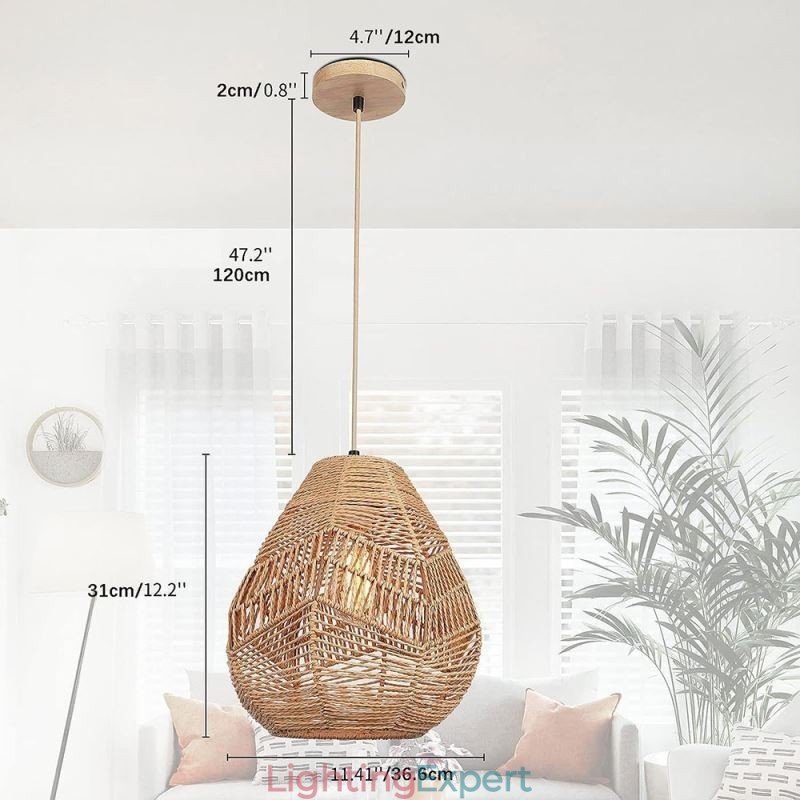 Nordic Retro Ceiling Light Natural Paper Rope Handwoven Lampshade