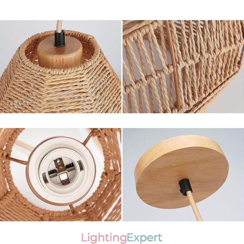 Nordic Retro Ceiling Light Natural Paper Rope Handwoven Lampshade