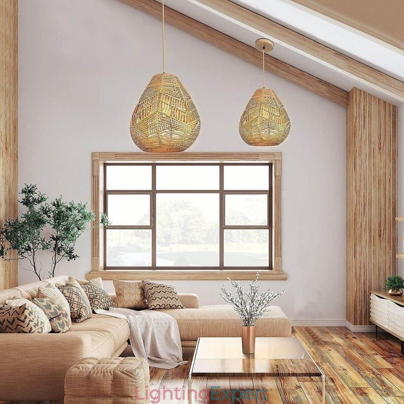 Nordic Retro Ceiling Light Natural Paper Rope Handwoven Lampshade