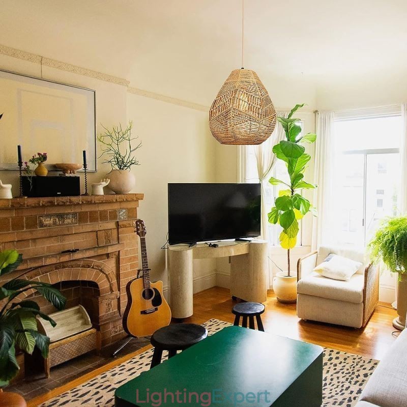 Nordic Retro Ceiling Light Natural Paper Rope Handwoven Lampshade