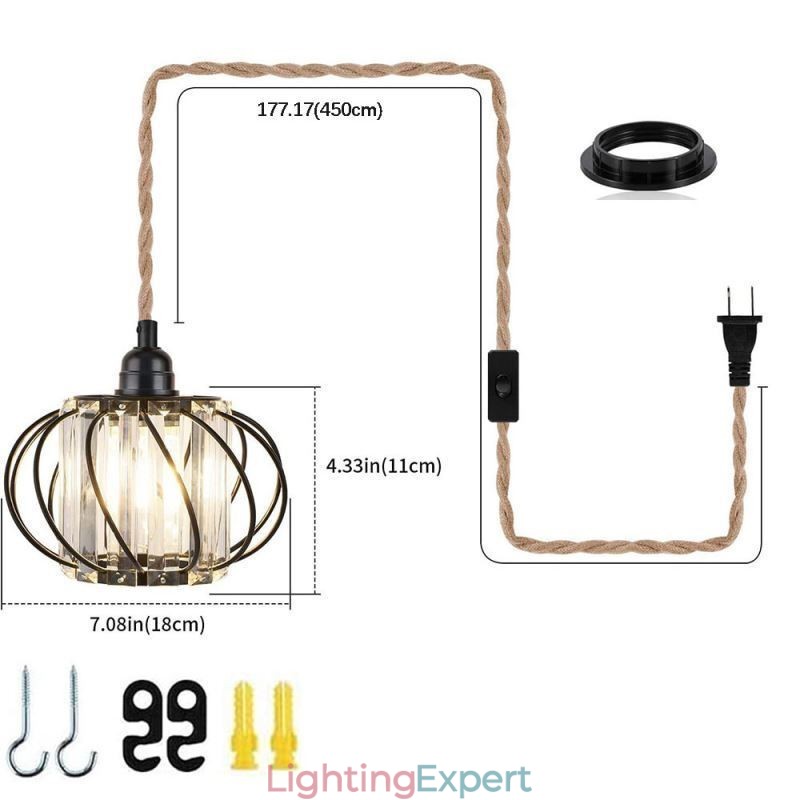 Retro Country Ceiling Light Hemp Rope Iron Bedside Pendant Light With Plug