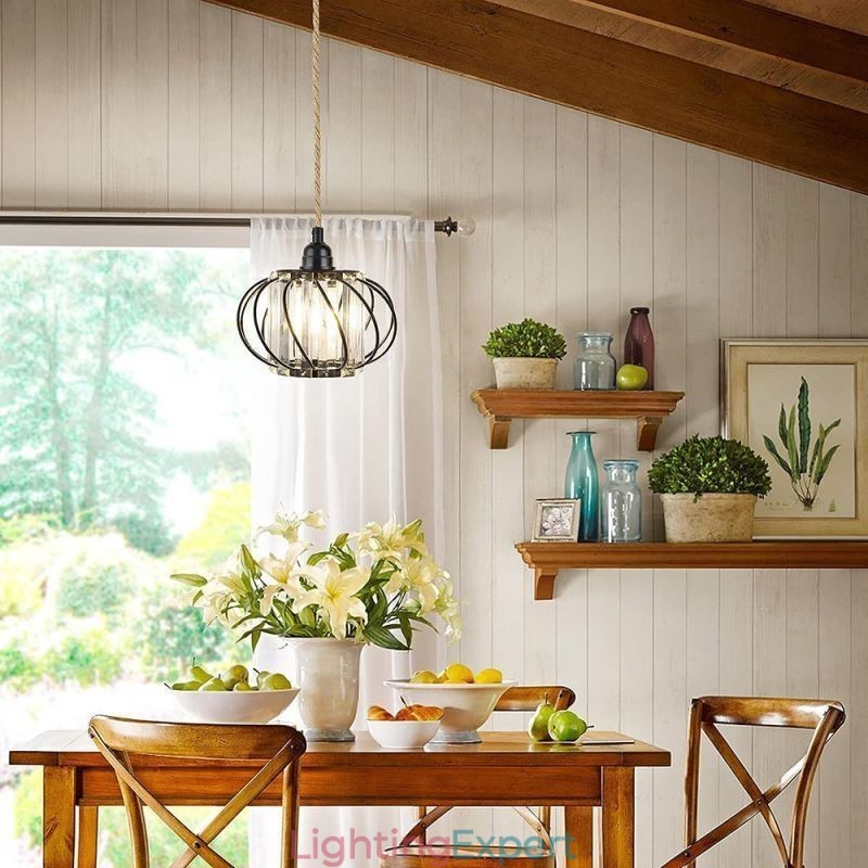Retro Country Ceiling Light Hemp Rope Iron Bedside Pendant Light With Plug