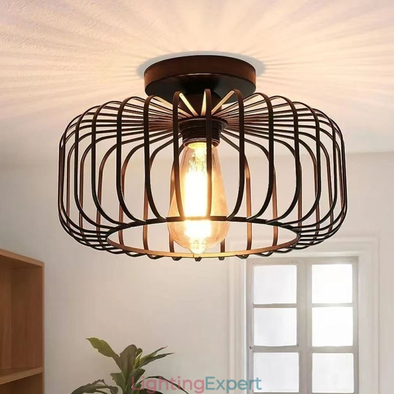 Simple Flush Mount Iron Bird Cage Ceiling Light