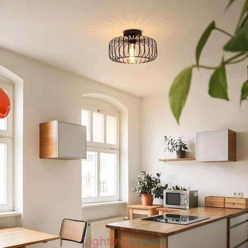 Simple Flush Mount Iron Bird Cage Ceiling Light