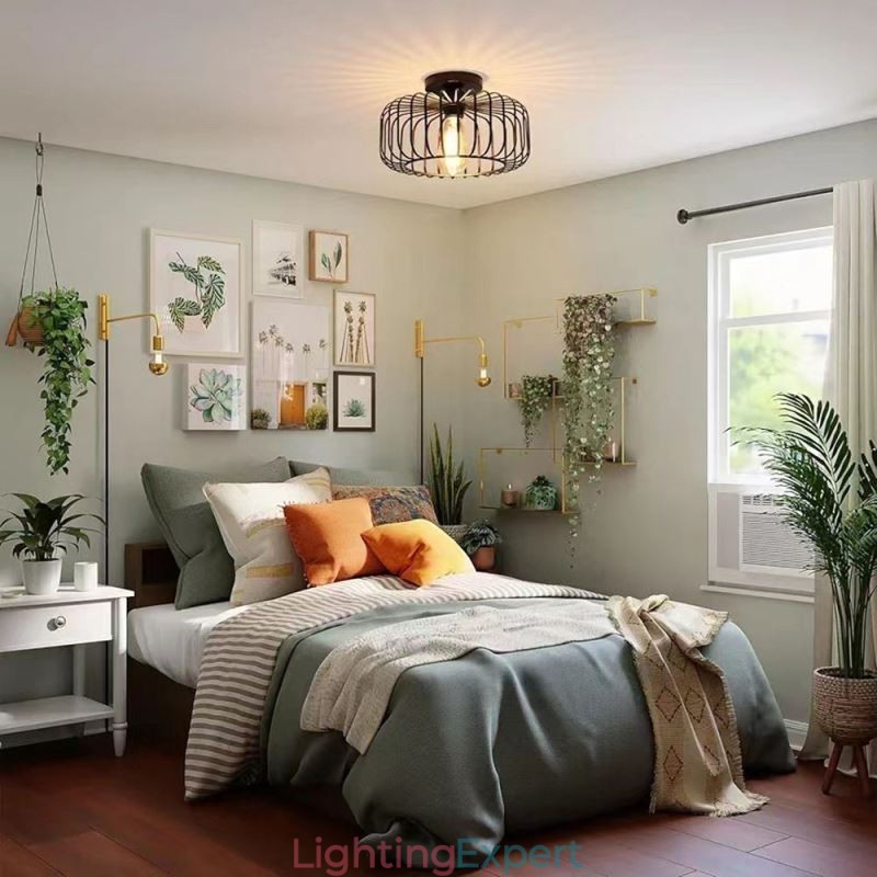 Simple Flush Mount Iron Bird Cage Ceiling Light