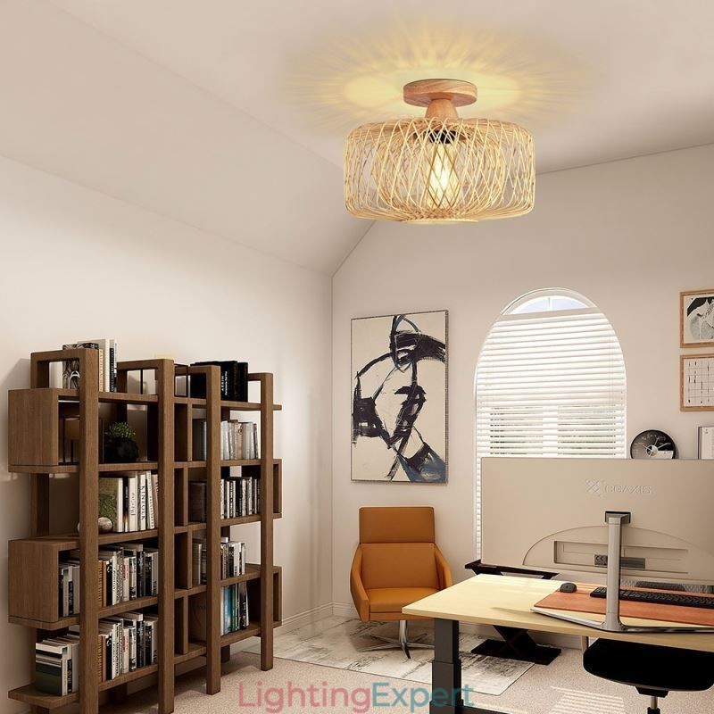 Retro Double Layer Ceiling Lamp Handwoven Bamboo Lampshade Ceiling Light
