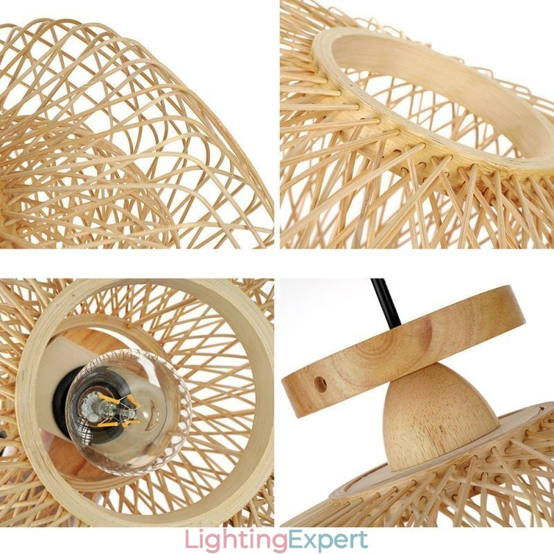 Retro Double Layer Ceiling Lamp Handwoven Bamboo Lampshade Ceiling Light
