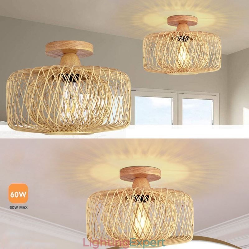 Retro Double Layer Ceiling Lamp Handwoven Bamboo Lampshade Ceiling Light