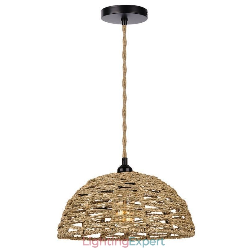 Country Retro Pendant Light Hand Woven Paper Rope Lampshade 30cm