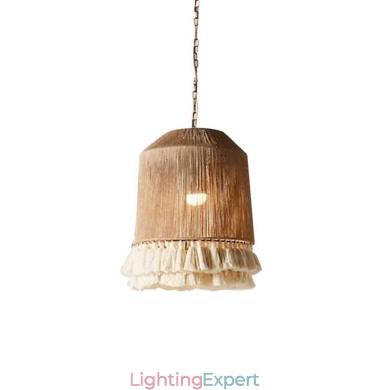 Rustic Pendant Light Bohemian Style Hemp Rope Tassel Ceiling Light