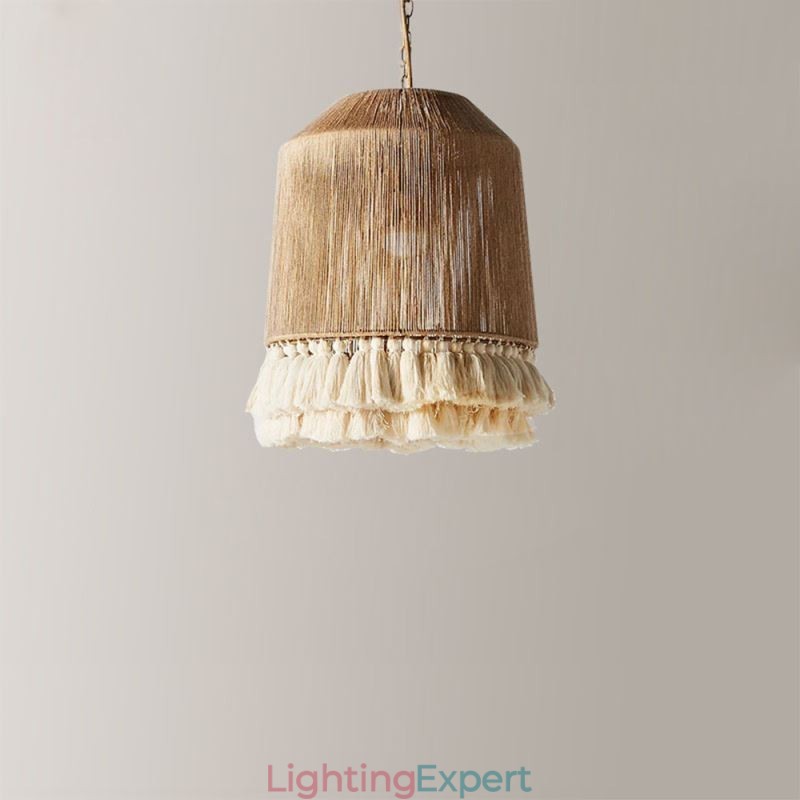 Rustic Pendant Light Bohemian Style Hemp Rope Tassel Ceiling Light
