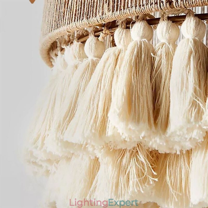 Rustic Pendant Light Bohemian Style Hemp Rope Tassel Ceiling Light
